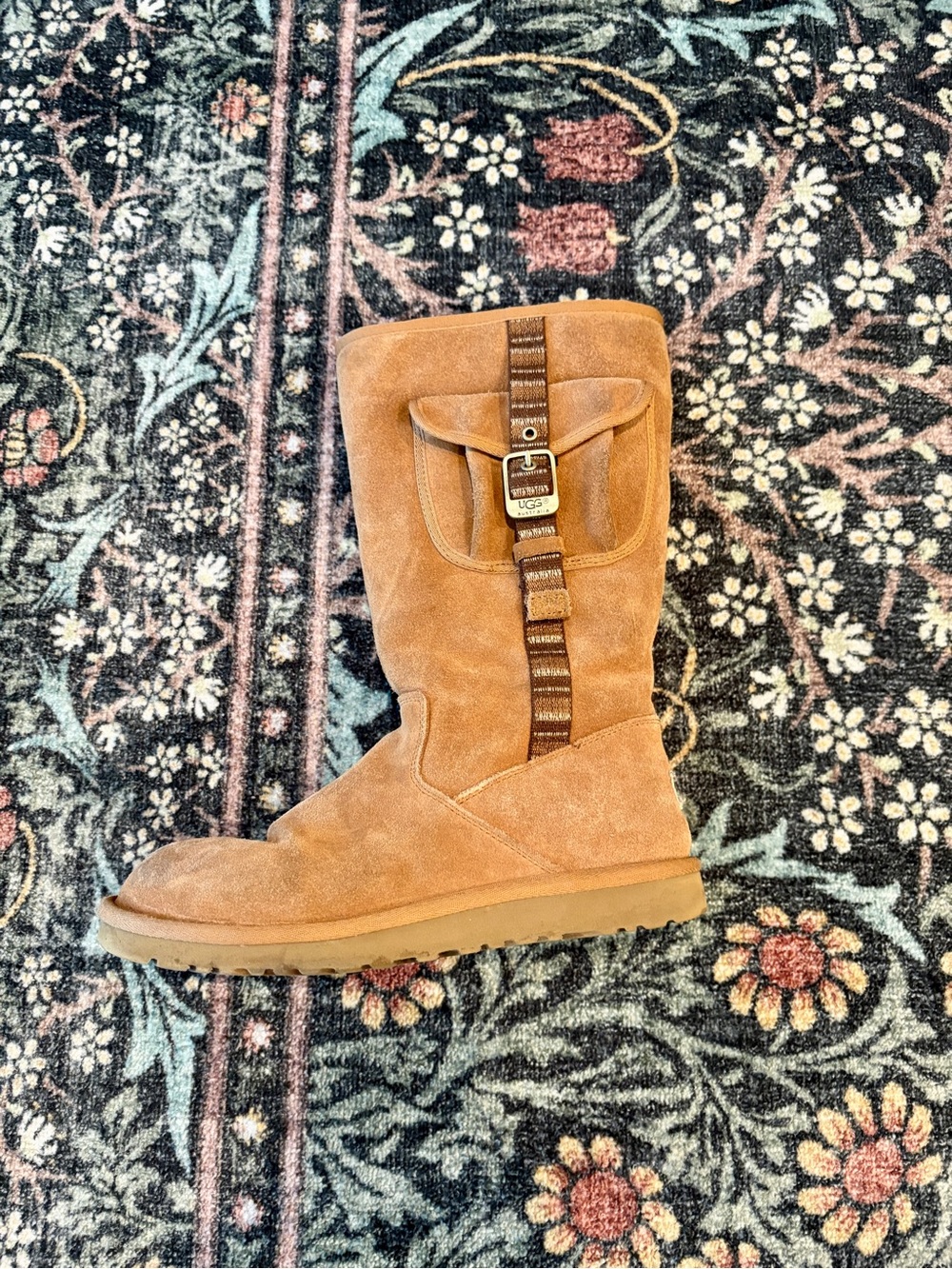 Women’s 6, but fits like 8.5. UGG Chestnut Suede Mid-Calf Buckle Strap Boot